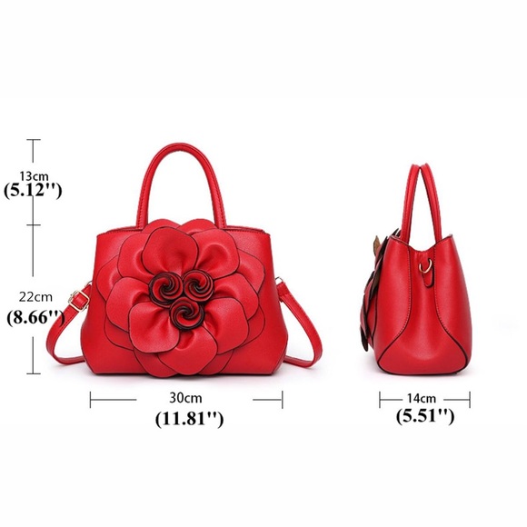 3D Flower PU Leather Handbag/Shoulder Bag/ Messenger Bag / Crossbody Bag (Red) - Picture 9 of 9
